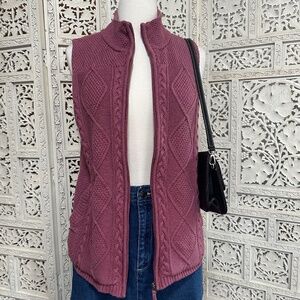 Talbots‎ cable knit pink rose zip up sweater best size petite large